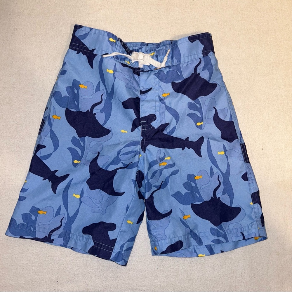 Janie and Jack Boys Blue Shark swim trunks size 3